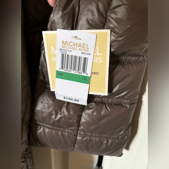 Michael Kors Women's Quilted Brown/Mocha Packable Down Jacket w Hood Size L - Picture 5 of 9